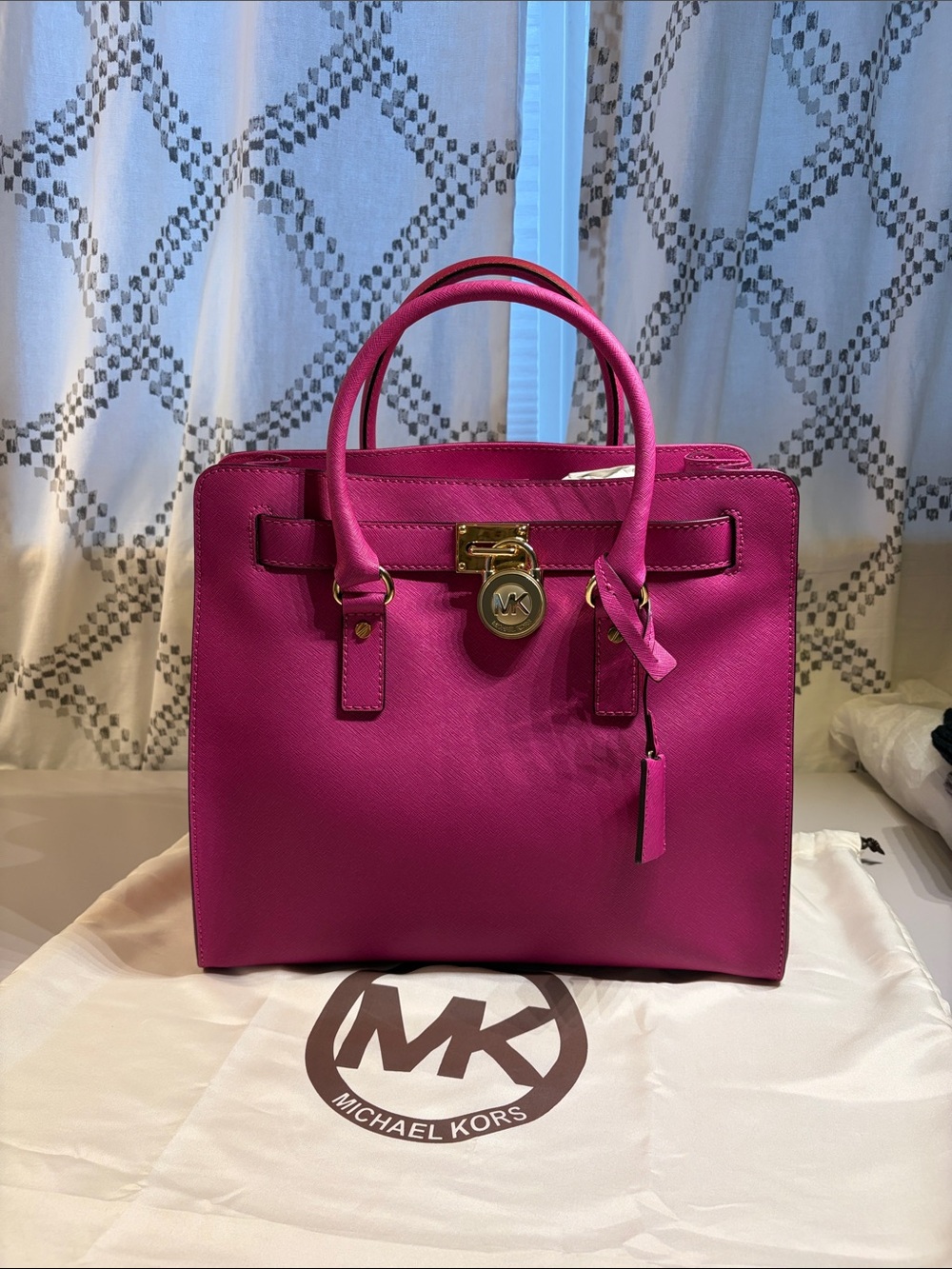 Michael Kors Fuchsia Purple Saffiano Hamilton Large Leather Satchel